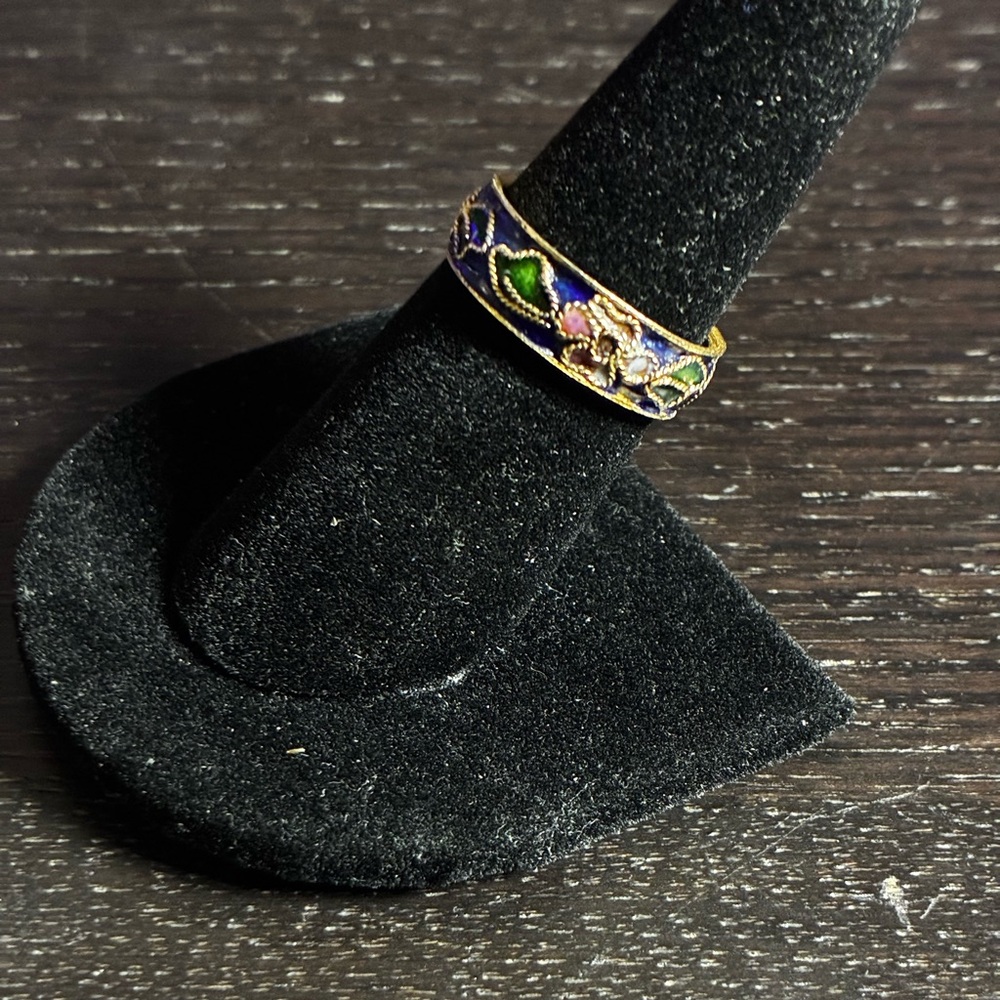 Vintage Chinese Cloisonné Enamel Floral Ring size 6.5